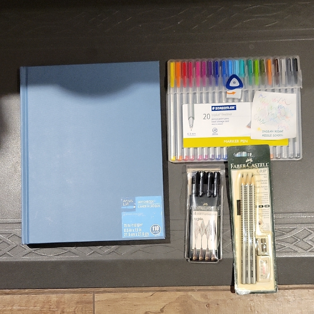New Sketchbook, Markers, Artist Pens And Artist Drawing Set
